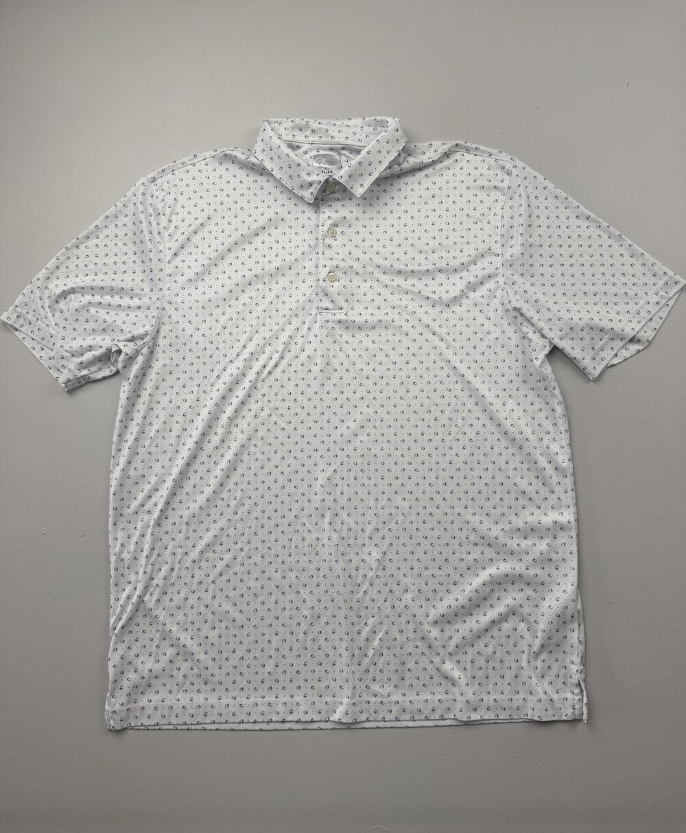 Greg Norman Polo Shirt Mens XL White Geometric ML75 Golf Performance Knit